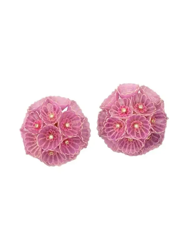 18K Pink and Lilac Horsehair Earrings with Diamonds