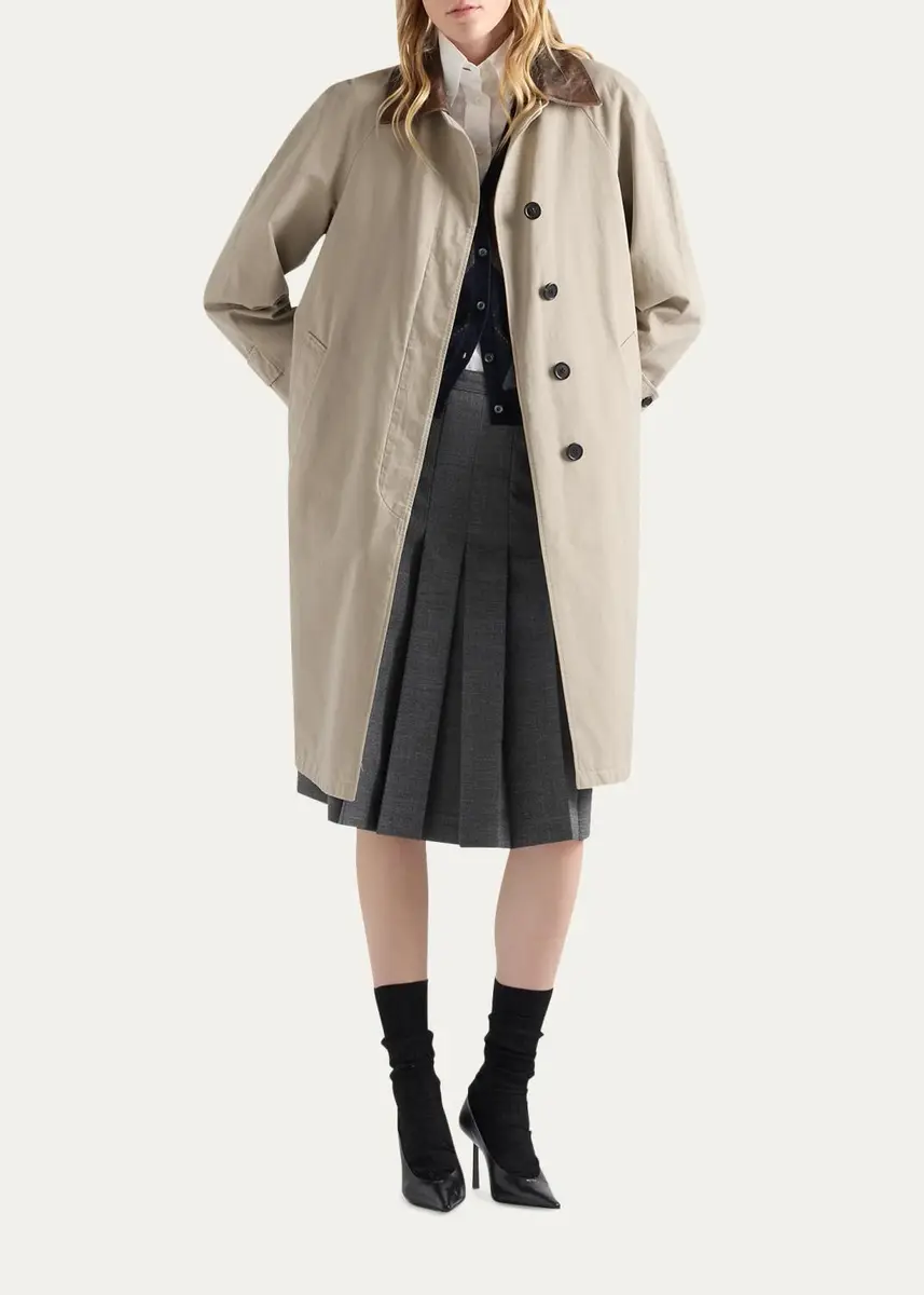 Prada Leather-Trim Cotton Trench Coat | Thumbnail 2