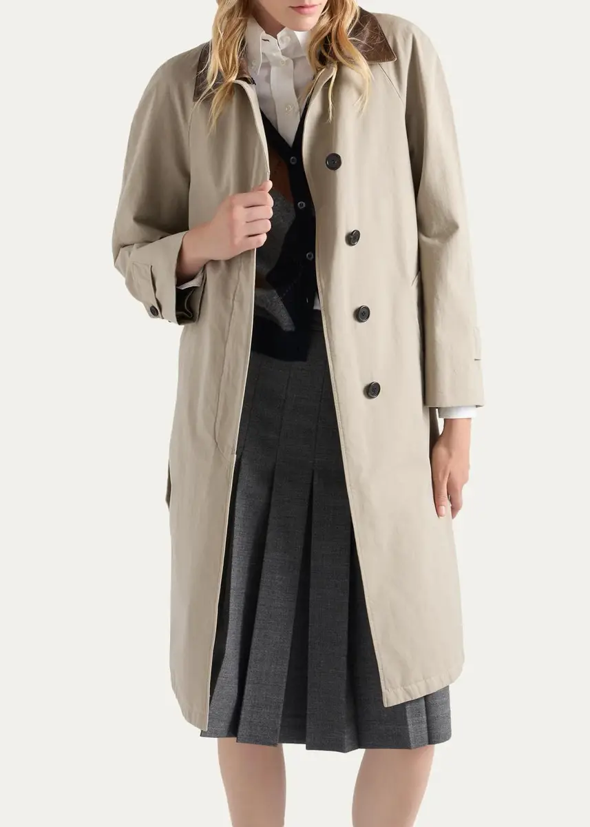 Prada Leather-Trim Cotton Trench Coat | Thumbnail 4
