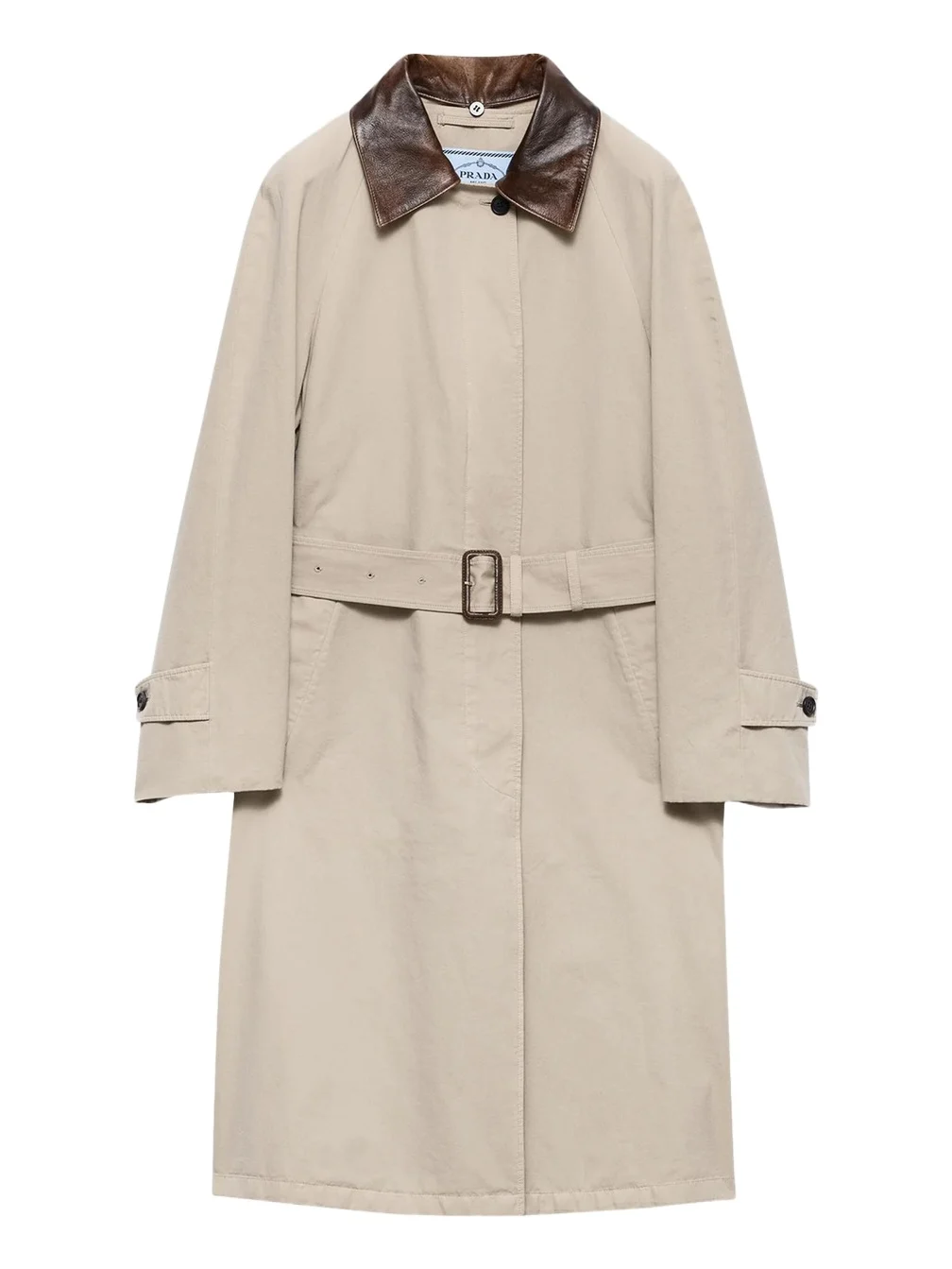 Prada Leather-Trim Cotton Trench Coat