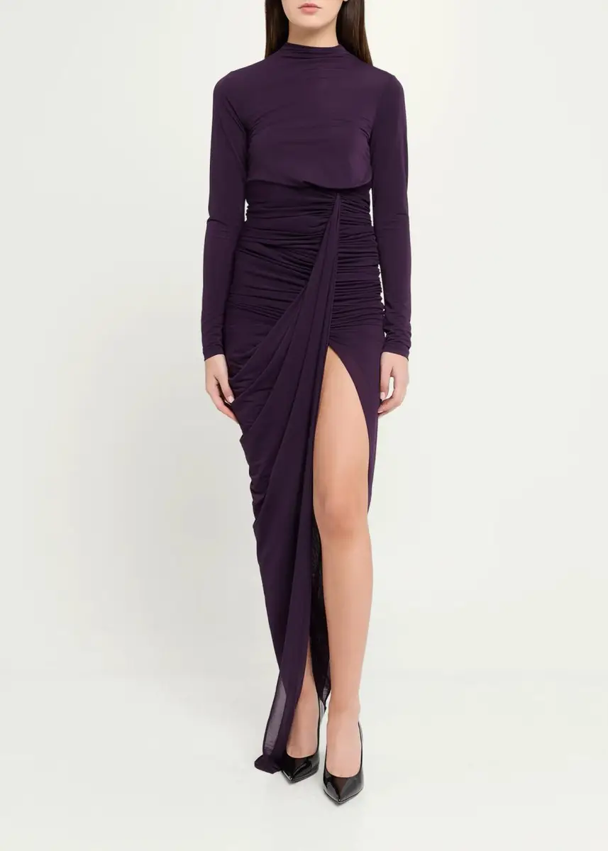 Ronny Kobo Sera Draped Side-Slit Jersey Maxi Dress | Thumbnail 2 Ronny Kobo Sera Draped Side-Slit Jersey Maxi Dress | Thumbnail 2