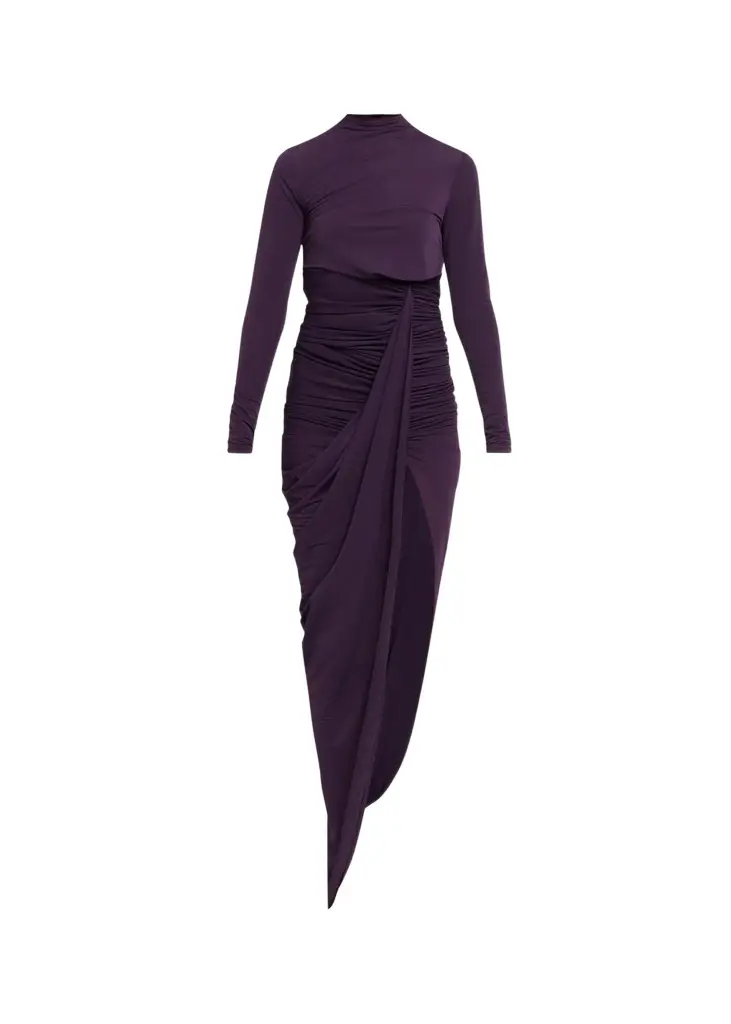 Sera Draped Side-Slit Jersey Maxi Dress Sera Draped Side-Slit Jersey Maxi Dress