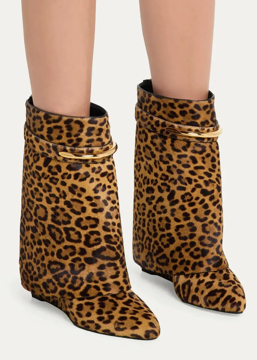 Givenchy 90mm Shark Pinch Leopard Calf Hair Wedge Ankle Boots | Thumbnail 2