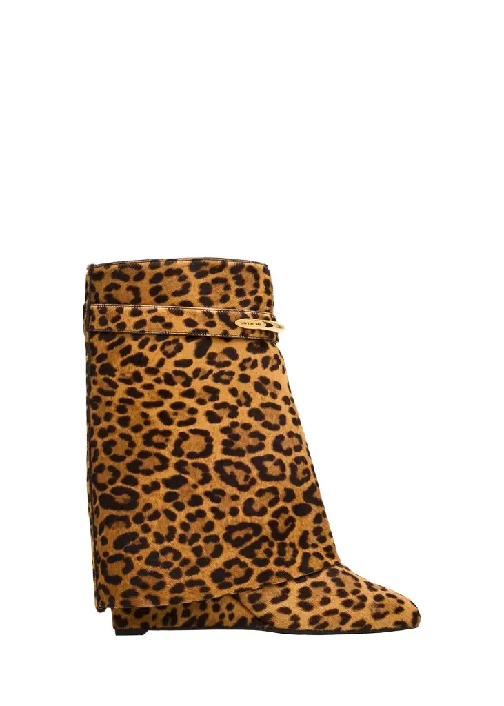 Givenchy 90mm Shark Pinch Leopard Calf Hair Wedge Ankle Boots