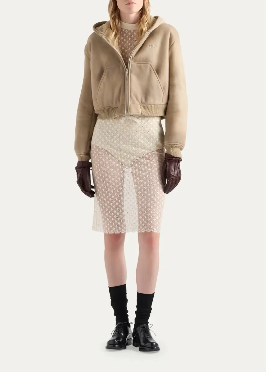 Prada Lamb Shearling & Suede Hooded Zip Jacket | Thumbnail 2