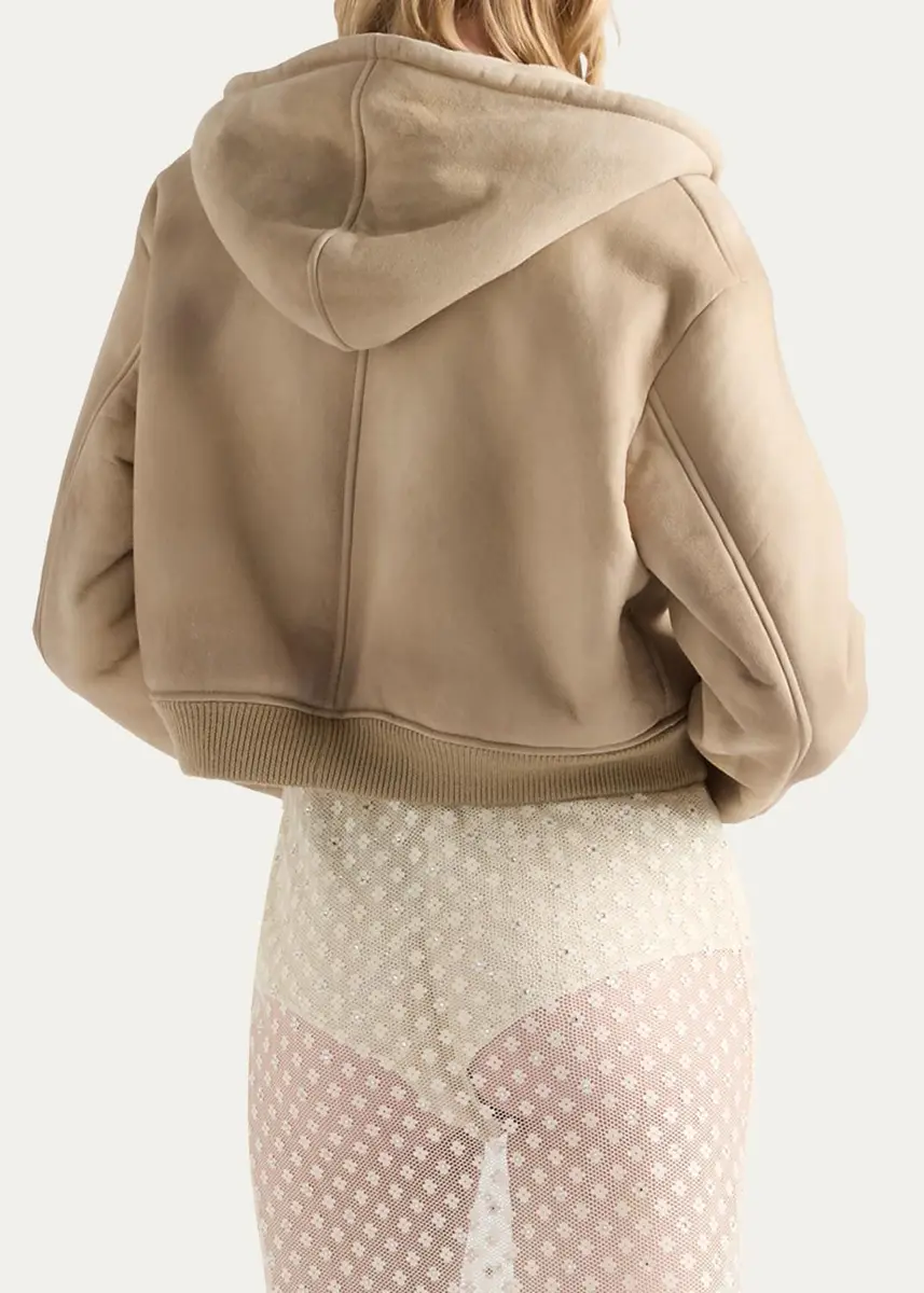 Prada Lamb Shearling & Suede Hooded Zip Jacket | Thumbnail 3