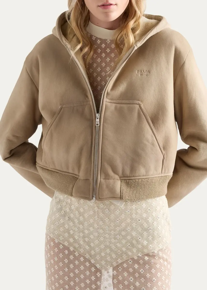 Prada Lamb Shearling & Suede Hooded Zip Jacket | Thumbnail 4