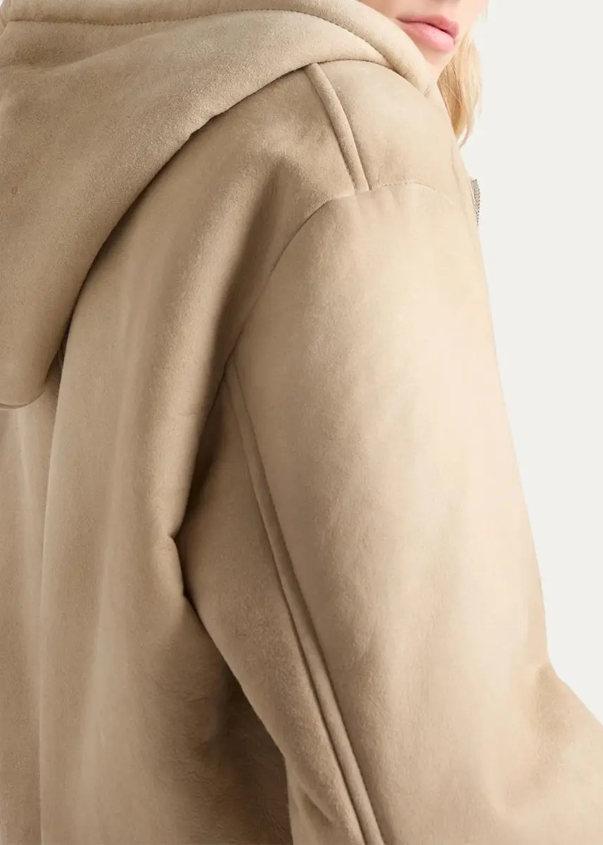 Prada Lamb Shearling & Suede Hooded Zip Jacket | Thumbnail 5