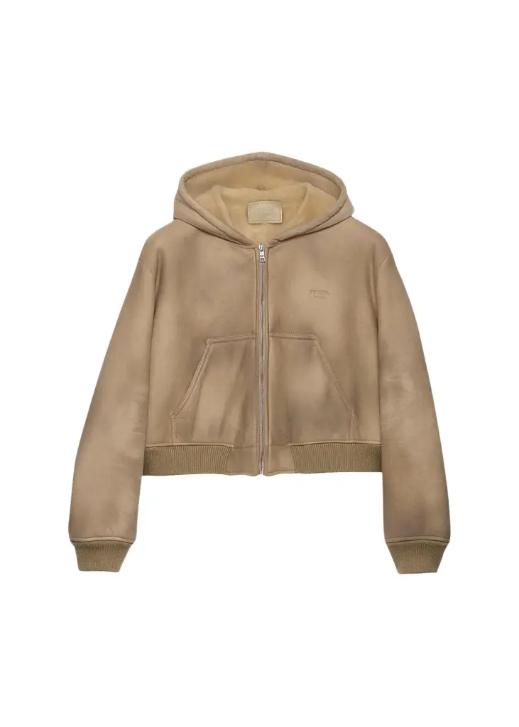 Lamb Shearling & Suede Hooded Zip Jacket Lamb Shearling & Suede Hooded Zip Jacket