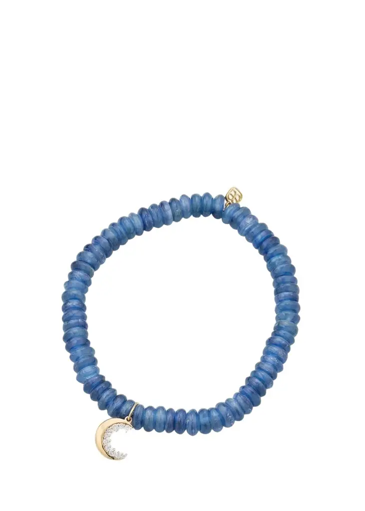 Sydney Evan 14K Small Cocktail Crescent Moon on Kyanite Stretch Bracelet