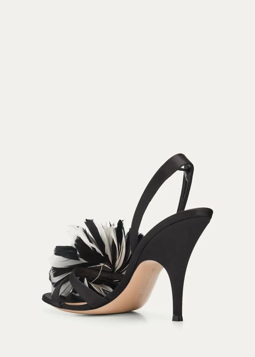 Gianvito Rossi 95mm Pom-Pom Crepe Satin Slingback Sandals | Thumbnail 4 Gianvito Rossi 95mm Pom-Pom Crepe Satin Slingback Sandals | Thumbnail 4