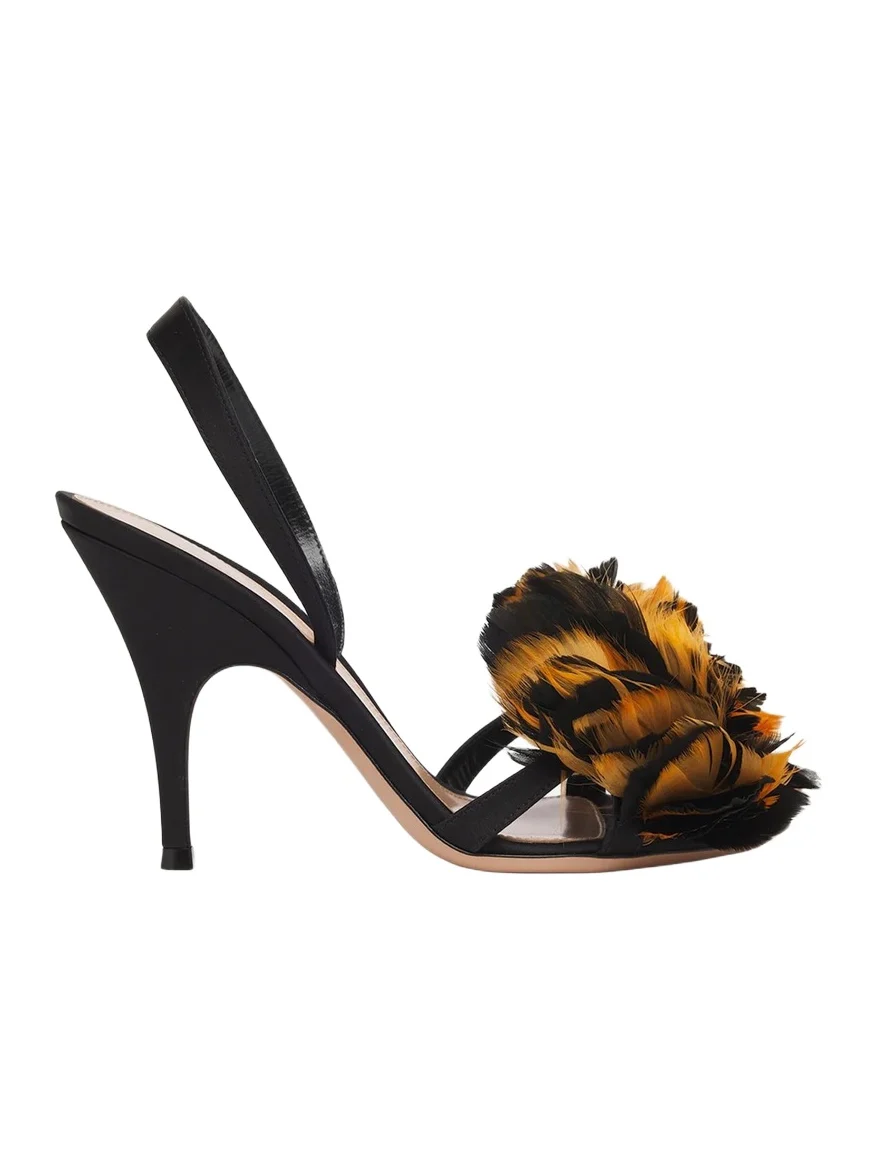 Gianvito Rossi 95mm Pom-Pom Crepe Satin Slingback Sandals