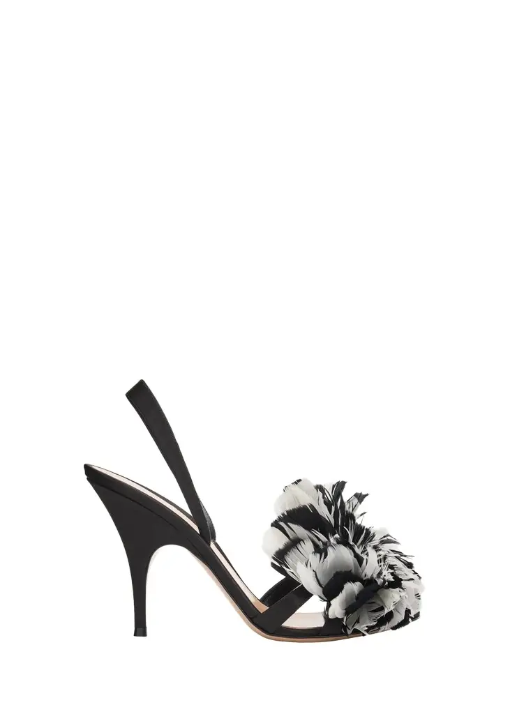 Gianvito Rossi 95mm Pom-Pom Crepe Satin Slingback Sandals