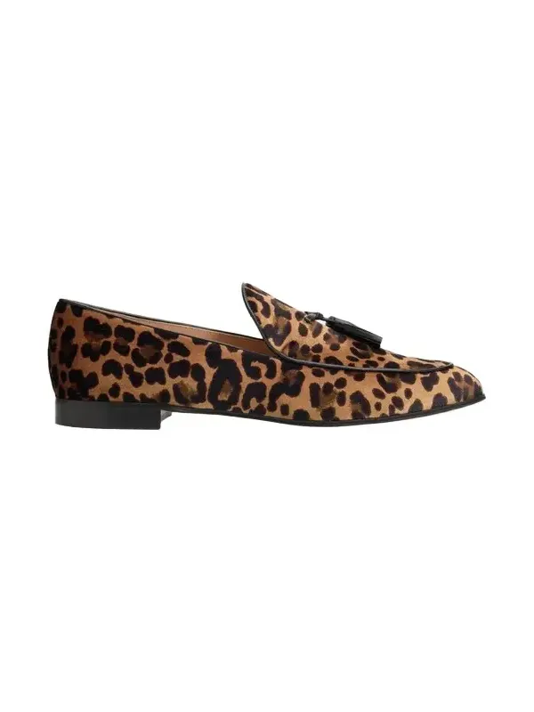 Gianvito Rossi Leopard Velvet Tassel Loafers