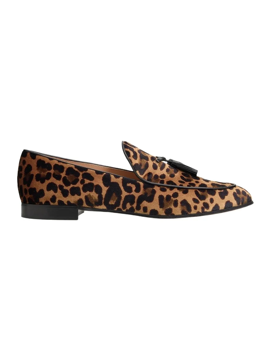 Gianvito Rossi Leopard Velvet Tassel Loafers