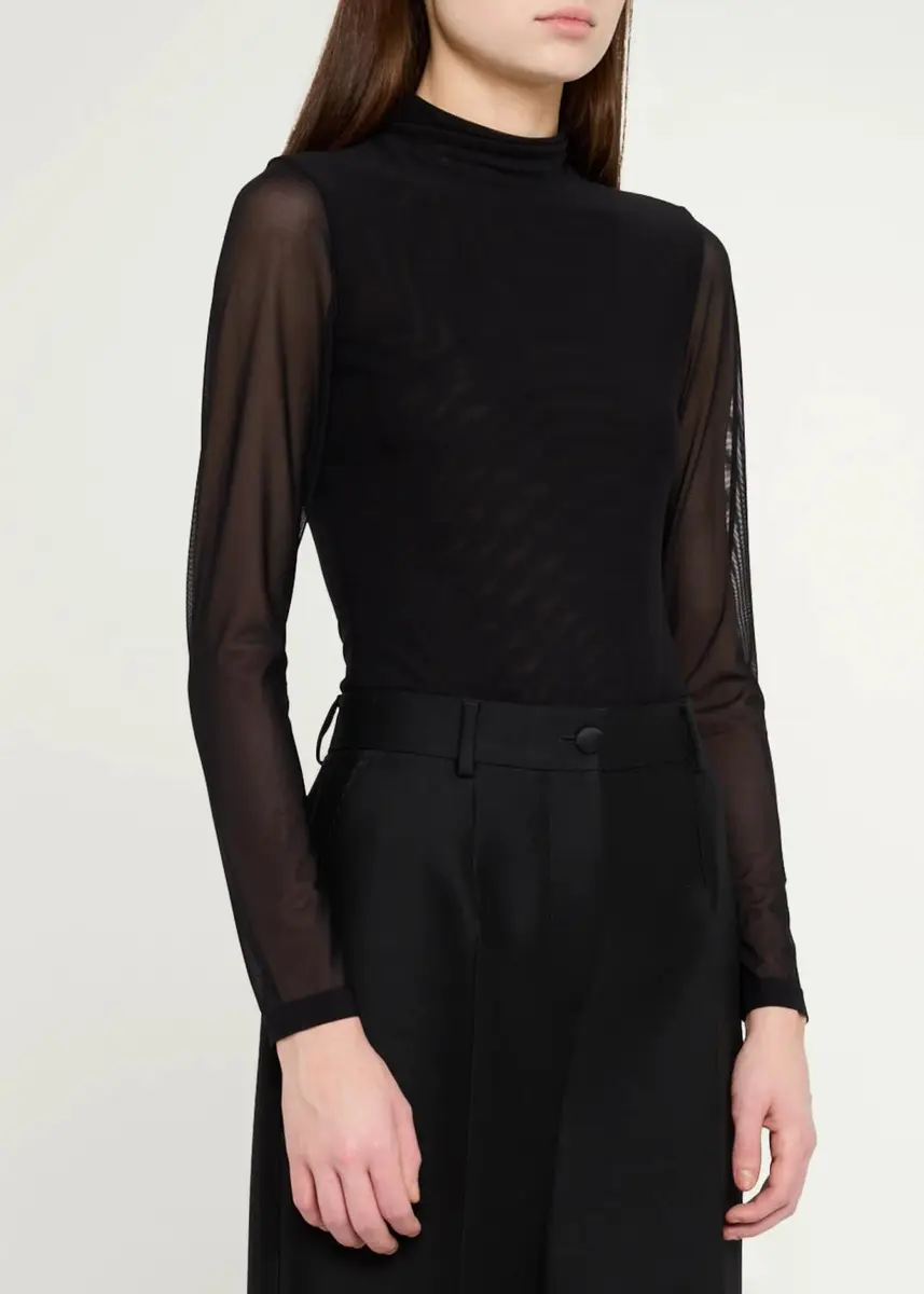 Alice + Olivia Clarinda Long-Sleeve Mesh Turtleneck Bodysuit | Thumbnail 4