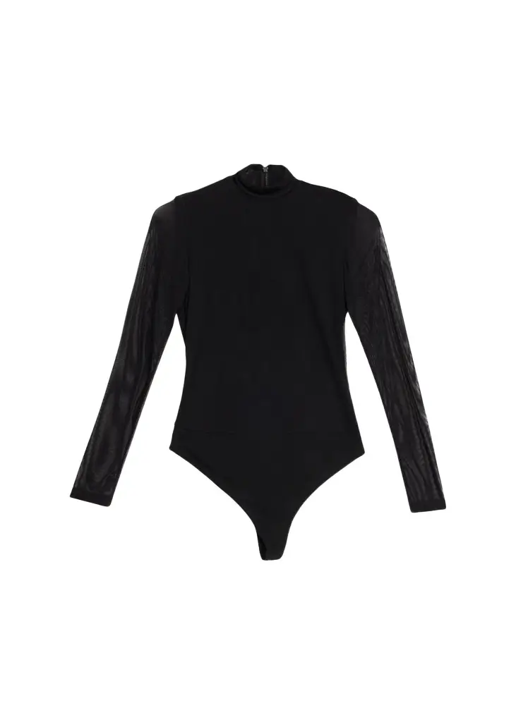 Alice + Olivia Clarinda Long-Sleeve Mesh Turtleneck Bodysuit