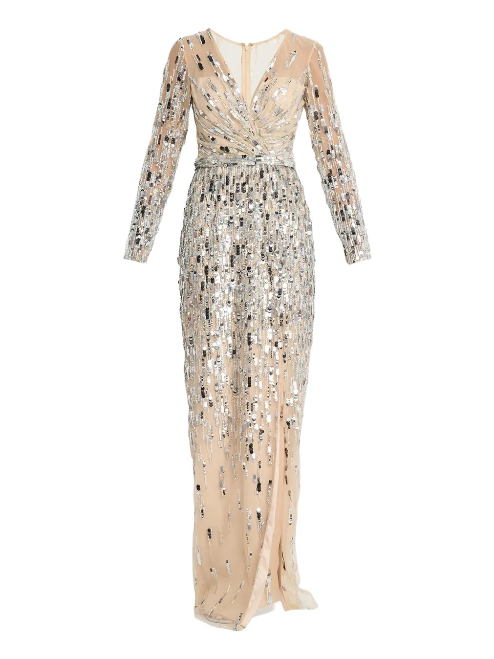 Sequined Long-Sleeve Surplice Tulle Gown Sequined Long-Sleeve Surplice Tulle Gown