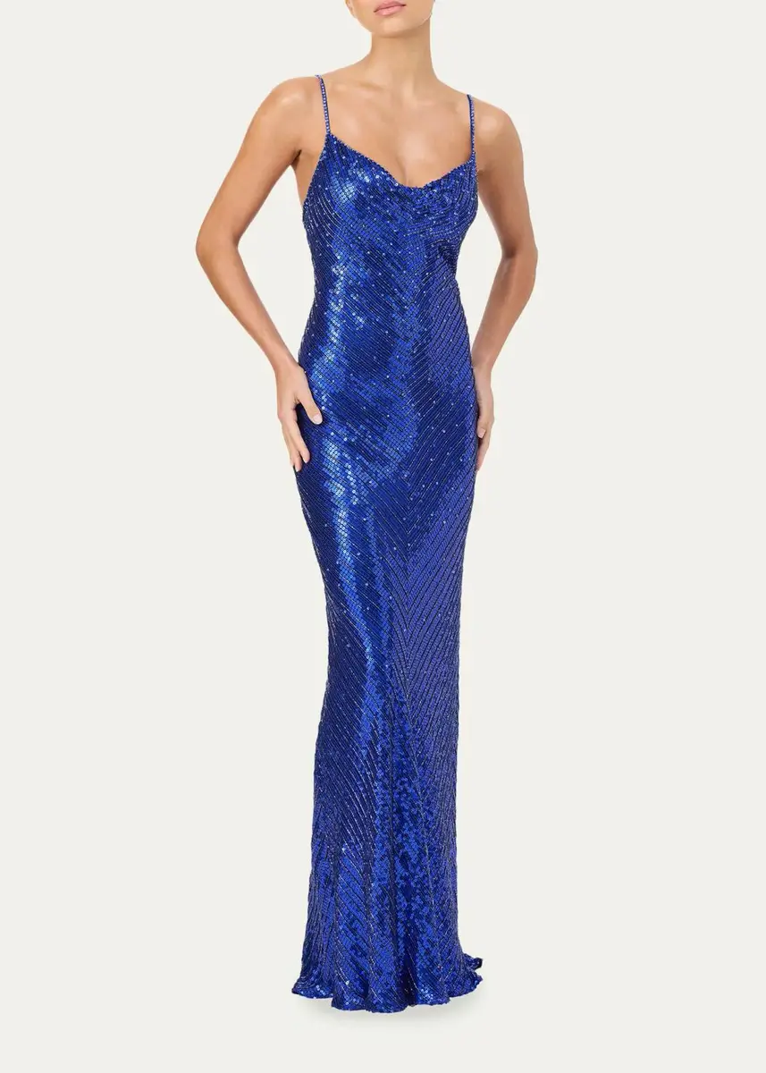 Jenny Packham Ariel Sleeveless Cowl-Neck Sequined Gown | Thumbnail 2 Jenny Packham Ariel Sleeveless Cowl-Neck Sequined Gown | Thumbnail 2