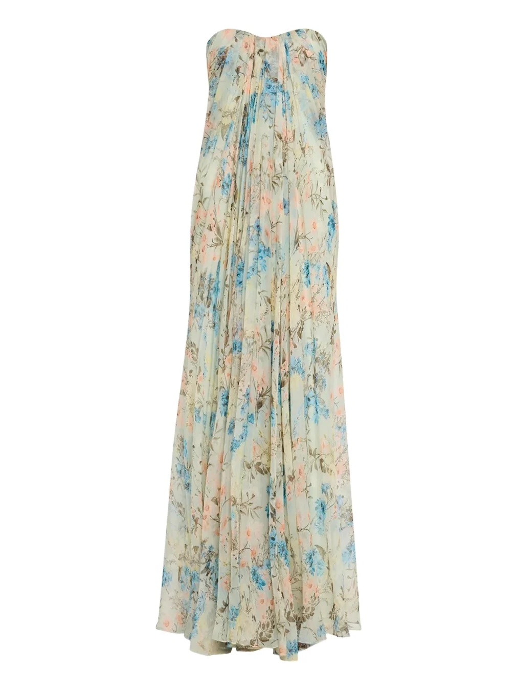 Goddess Floral Draped Bustier Strapless Silk Maxi Dress Goddess Floral Draped Bustier Strapless Silk Maxi Dress