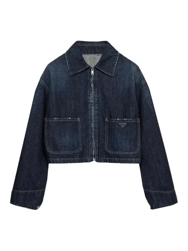 Prada Drop-Shoulder Denim Crop Jacket