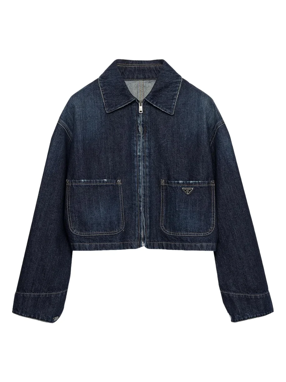 Prada Drop-Shoulder Denim Crop Jacket