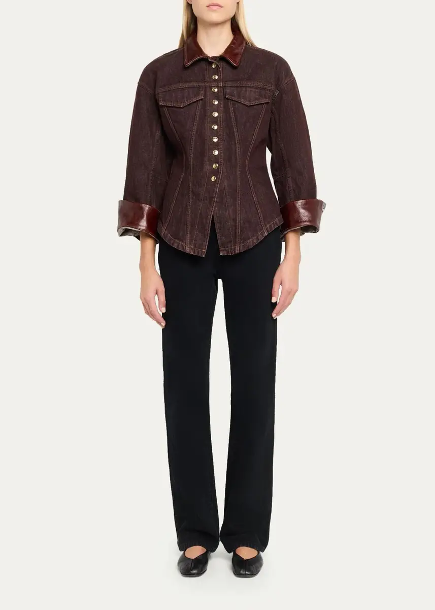 RÙADH The Lennox Leather-Collar Denim Jacket | Thumbnail 2 RÙADH The Lennox Leather-Collar Denim Jacket | Thumbnail 2