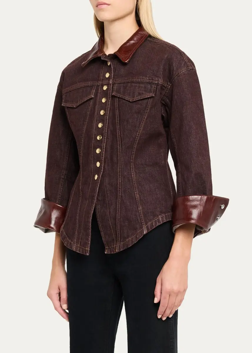 RÙADH The Lennox Leather-Collar Denim Jacket | Thumbnail 4 RÙADH The Lennox Leather-Collar Denim Jacket | Thumbnail 4