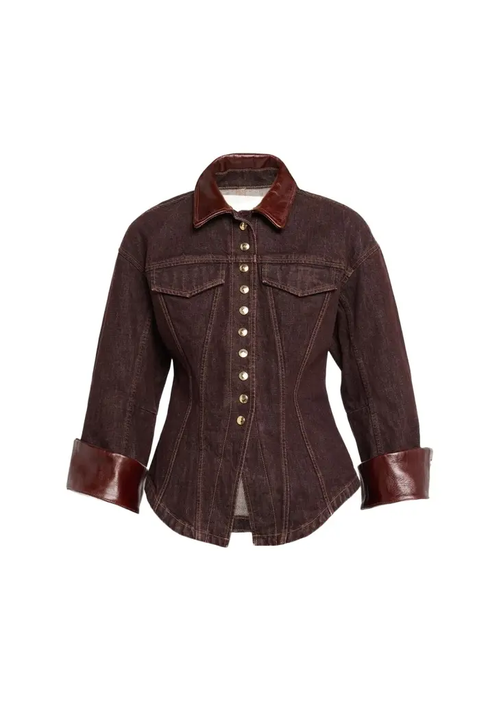 The Lennox Leather-Collar Denim Jacket The Lennox Leather-Collar Denim Jacket