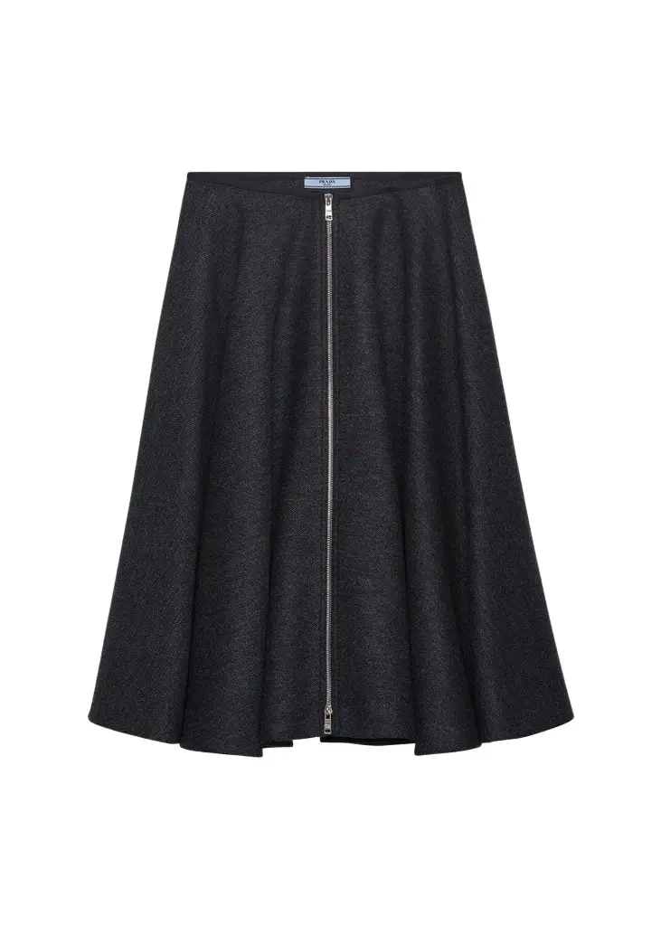 Prada Wool A-Line Midi Skirt