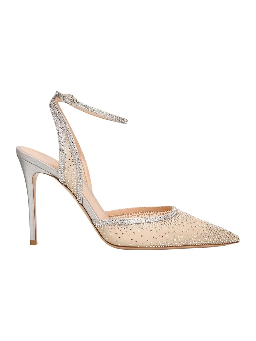 Gianvito Rossi 95mm Crystal Organza Ankle-Strap Pumps