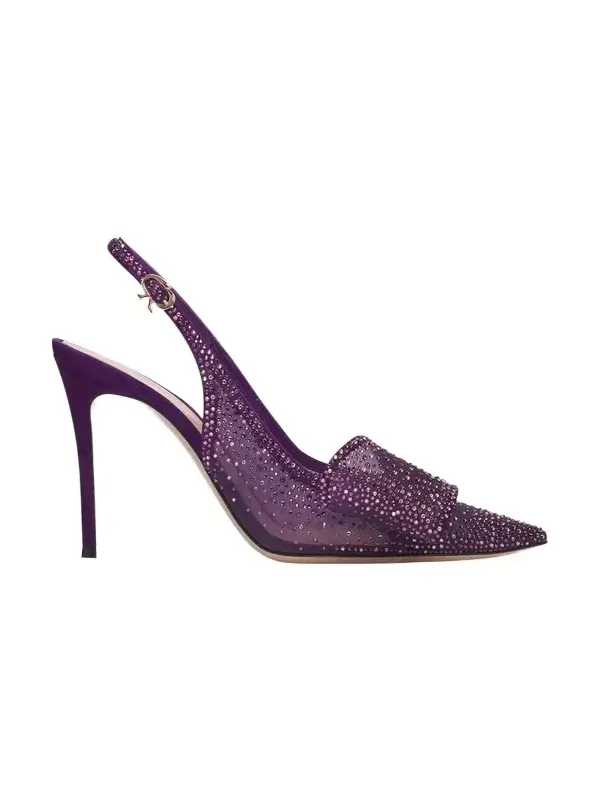95mm Embellished Organza Slingback Pumps