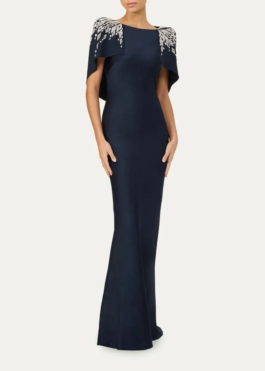 Jenny Packham Ophelia Embellished Draped Capelet Backless Gown | Thumbnail 2 Jenny Packham Ophelia Embellished Draped Capelet Backless Gown | Thumbnail 2