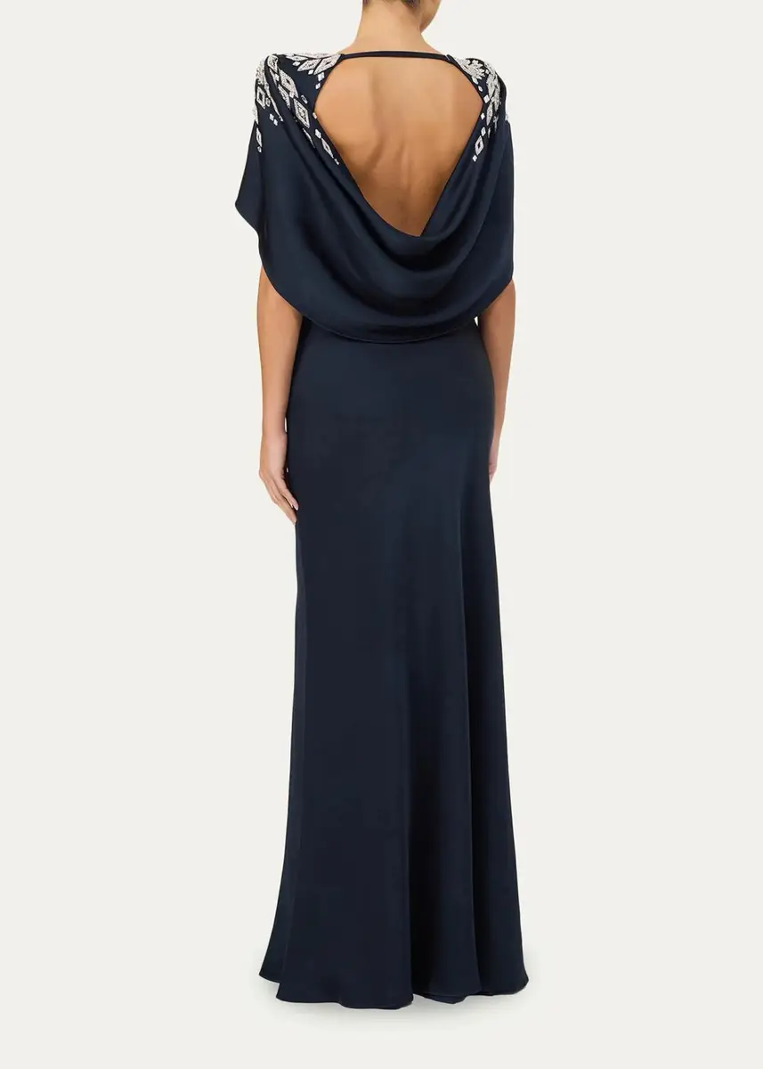 Jenny Packham Ophelia Embellished Draped Capelet Backless Gown | Thumbnail 3 Jenny Packham Ophelia Embellished Draped Capelet Backless Gown | Thumbnail 3