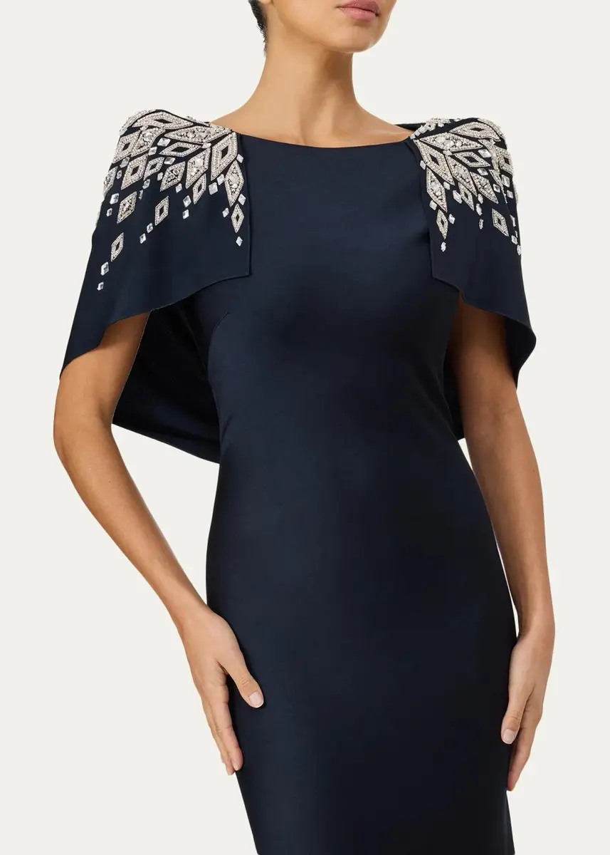 Jenny Packham Ophelia Embellished Draped Capelet Backless Gown | Thumbnail 4 Jenny Packham Ophelia Embellished Draped Capelet Backless Gown | Thumbnail 4