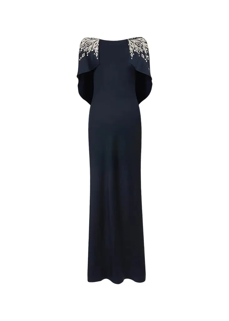 Ophelia Embellished Draped Capelet Backless Gown Ophelia Embellished Draped Capelet Backless Gown