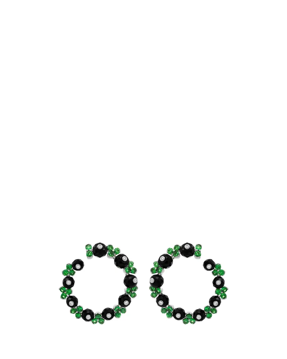 Reza Nature 18K White Gold White Diamond, Onyx and Tsavorite Farandola Earrings | Thumbnail 2