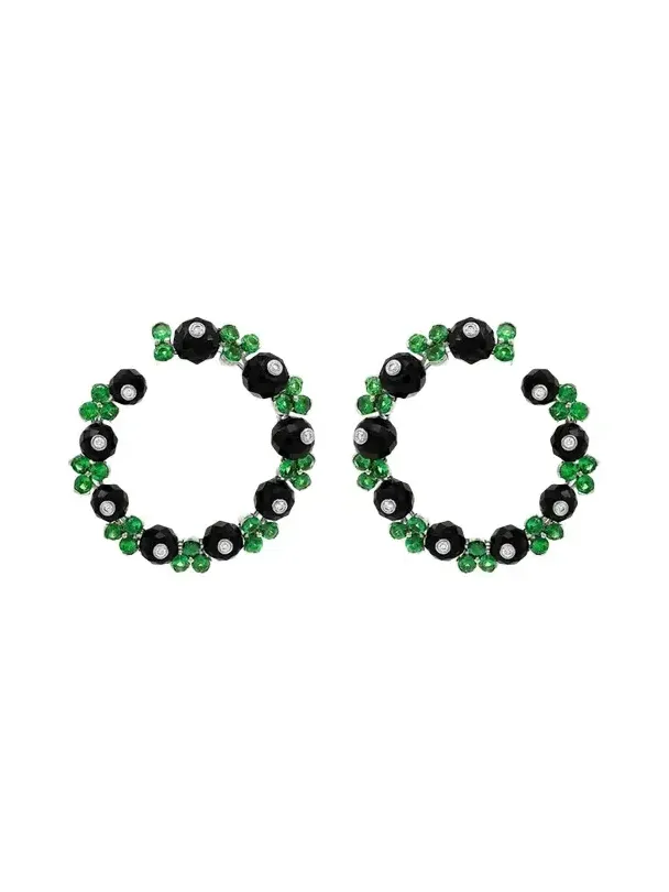 Nature 18K White Gold White Diamond, Onyx and Tsavorite Farandola Earrings