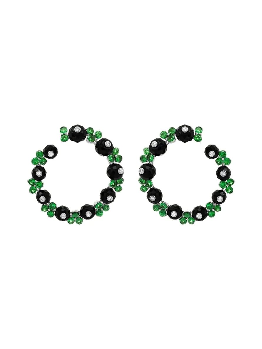 Nature 18K White Gold White Diamond, Onyx and Tsavorite Farandola Earrings