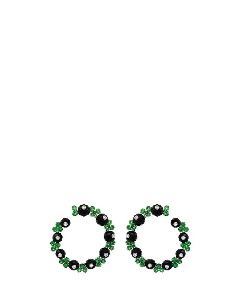Reza Nature 18K White Gold White Diamond, Onyx and Tsavorite Farandola Earrings