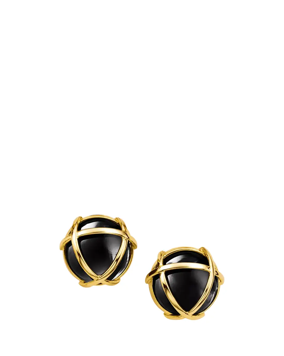 VERDURA 18K Yellow Gold Black Jade Caged Earrings | Thumbnail 2