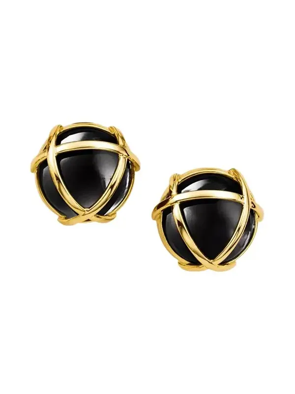 18K Yellow Gold Black Jade Caged Earrings 18K Yellow Gold Black Jade Caged Earrings