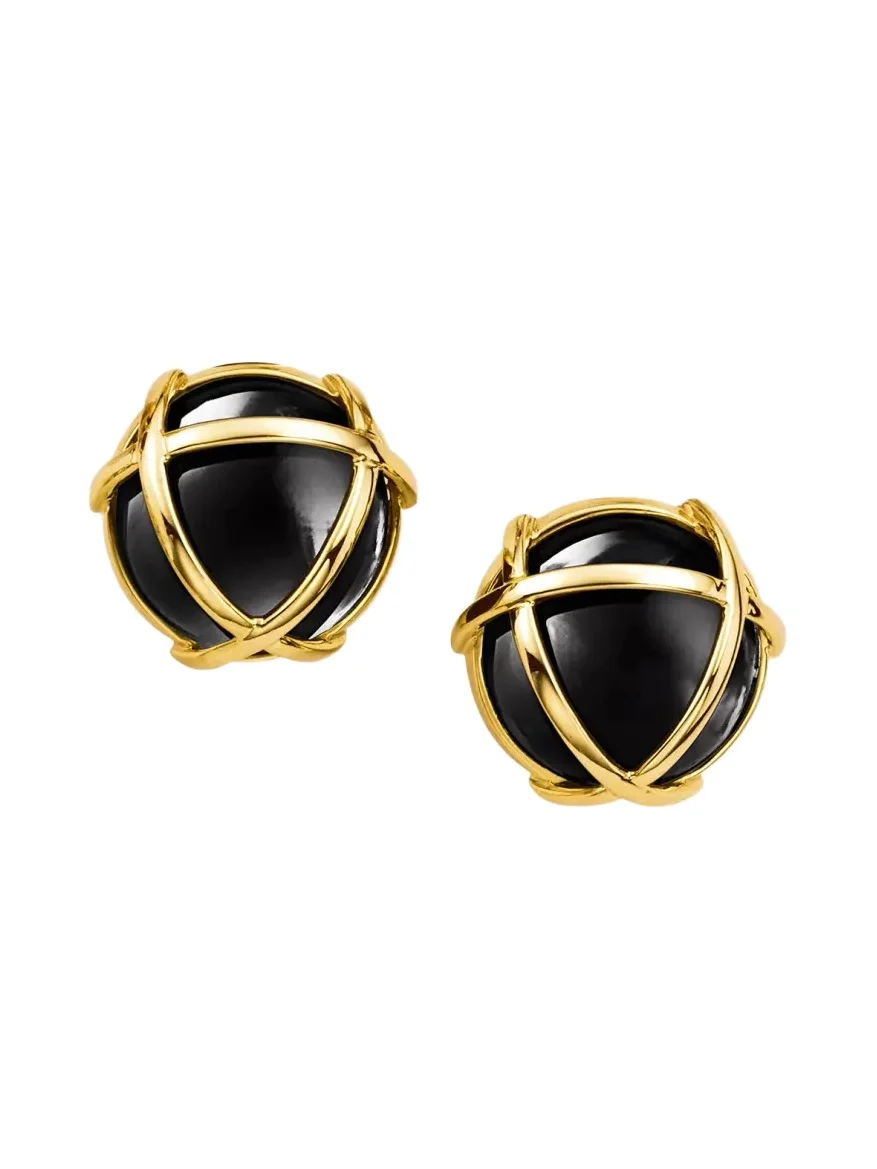 18K Yellow Gold Black Jade Caged Earrings 18K Yellow Gold Black Jade Caged Earrings