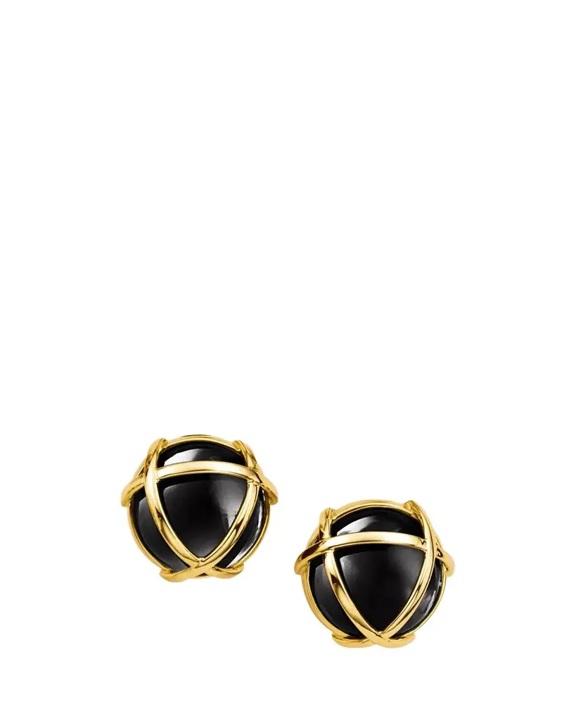 18K Yellow Gold Black Jade Caged Earrings