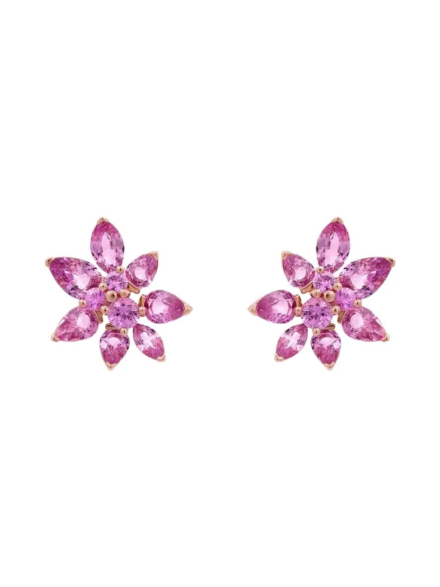Nature 18K Rose Gold Pink Sapphire Blossom Earrings