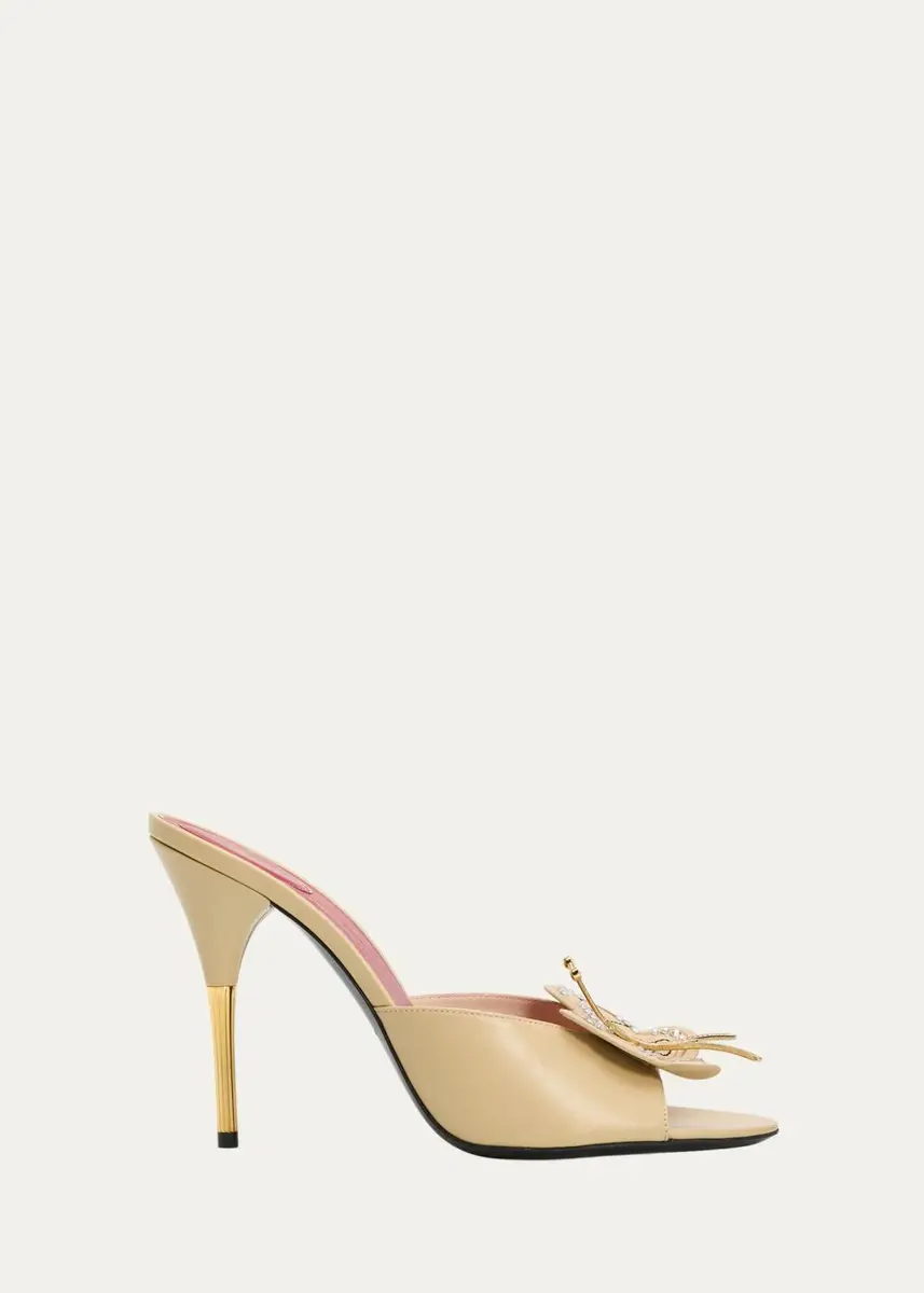 Valentino Garavani 105mm Flutterby Embellished Leather Slide Sandals | Thumbnail 6 Valentino Garavani 105mm Flutterby Embellished Leather Slide Sandals | Thumbnail 6