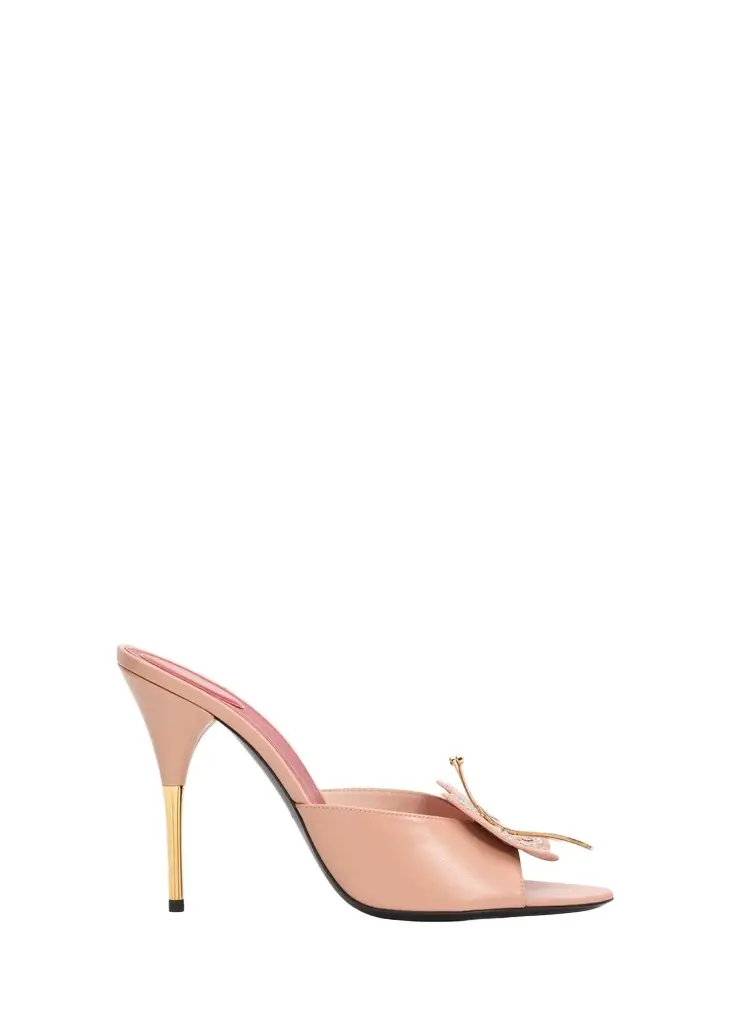 Valentino Garavani 105mm Flutterby Embellished Leather Slide Sandals