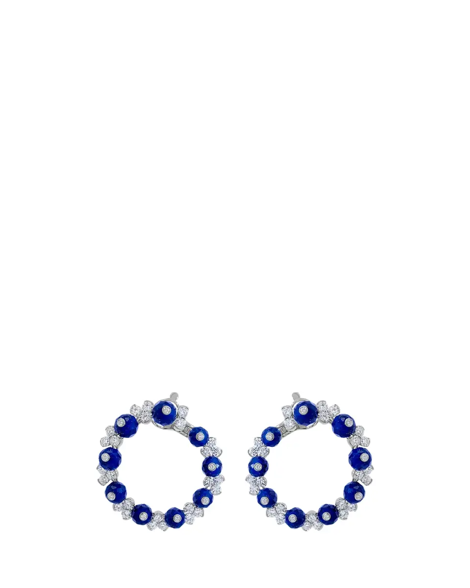 Reza Nature 18K White Gold White Diamond and Lapis Lazuli Farandola Earrings | Thumbnail 2