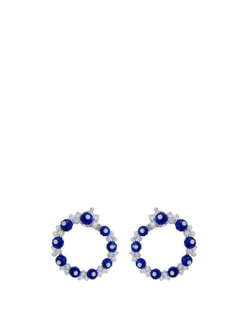 Reza Nature 18K White Gold White Diamond and Lapis Lazuli Farandola Earrings