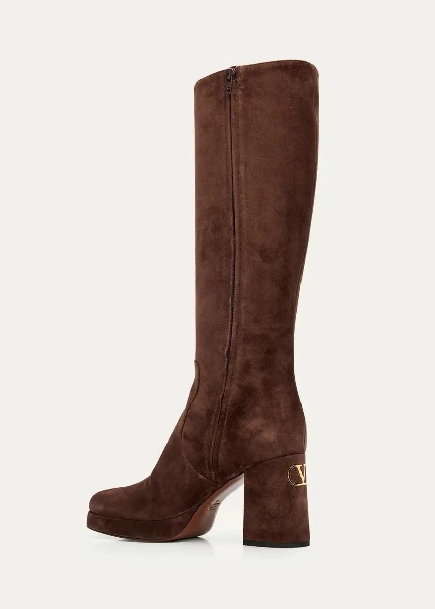 Valentino Garavani 90mm Fawcette Platform Suede Knee-High Boots | Thumbnail 4 Valentino Garavani 90mm Fawcette Platform Suede Knee-High Boots | Thumbnail 4